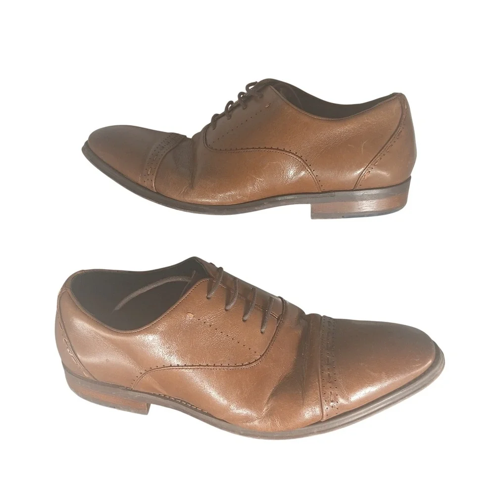 Stacy Adams Mens Cap Toe Oxford Dress Shoes Brown Leather Lace Up Size 10M‎